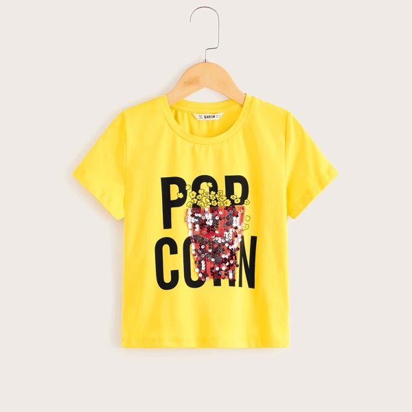 

Girls Sequin Patched Letter Tee