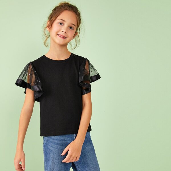 

Girls Star Mesh Butterfly Sleeve Top