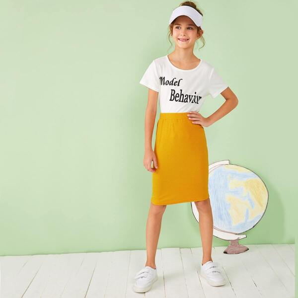 

Girls Letter Cut-out Tee & Rib-knit Pencil Skirt Set, Multicolor