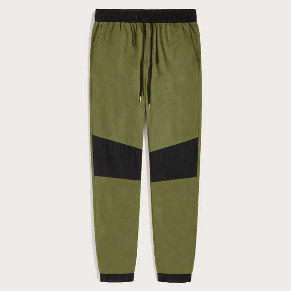 

Men Two Tone Drawstring Waist Pants, Army green