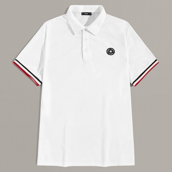 

Men Striped Cuff Patched Detail Polo Shirt
