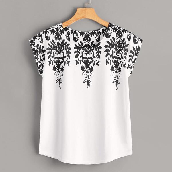 

Plant Print Tee, Black and white