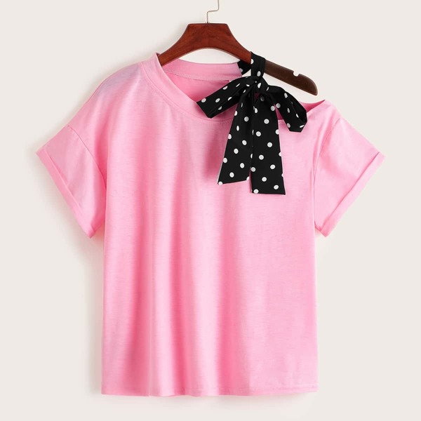 

Contrast Polka Dot Tape Open Shoulder Tee