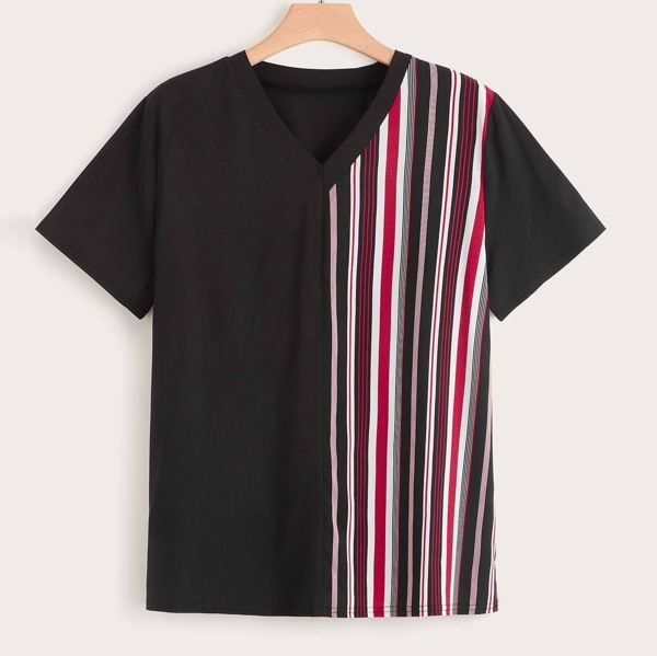 

Plus V Neck Cut And Sew Striped Blouse