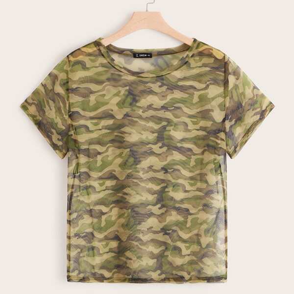 

Plus Camo Print Mesh Tee