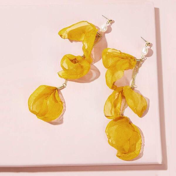 

Fabric Flower Petal Drop Earrings 1pair