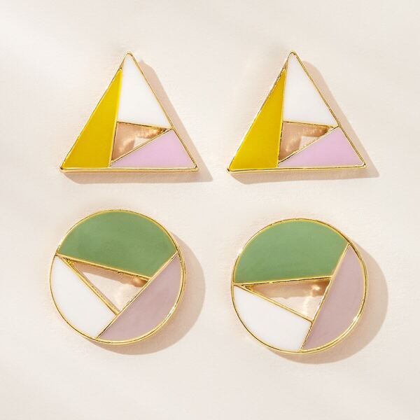 

Color-block Geomeric Stud Earrings 2pairs, Multicolor