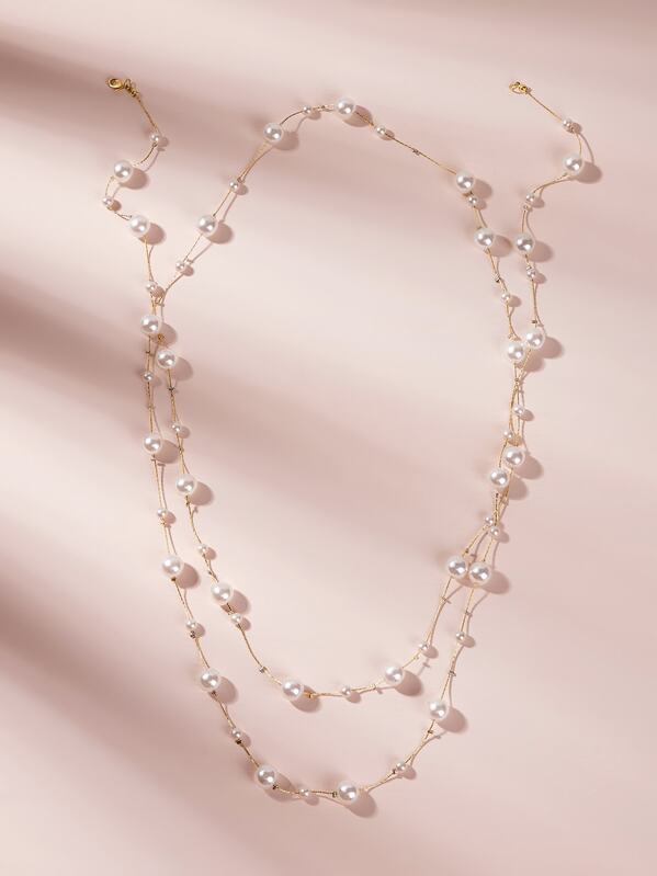 

Faux Pearl Decor Layered Necklace 1pc, Gold