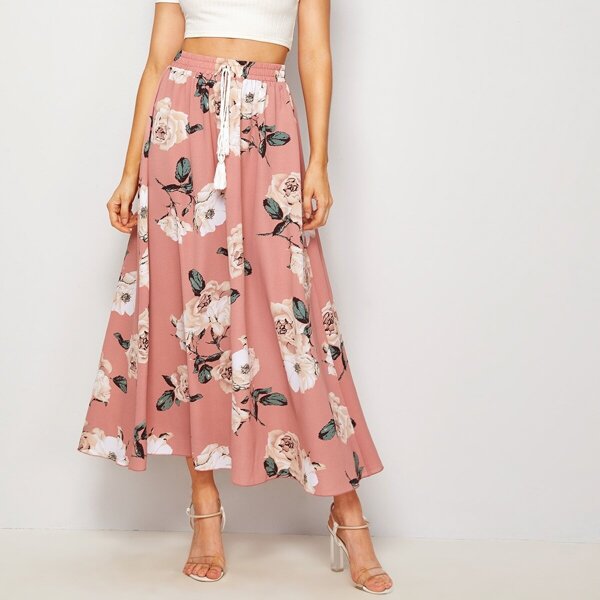 

Floral Print Tie Waist Skirt