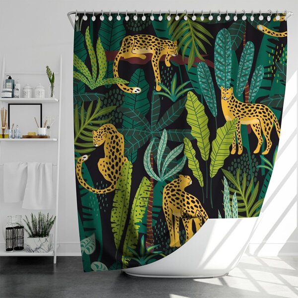 

Tropical Plant & Leopard Print Shower Curtain 1pc