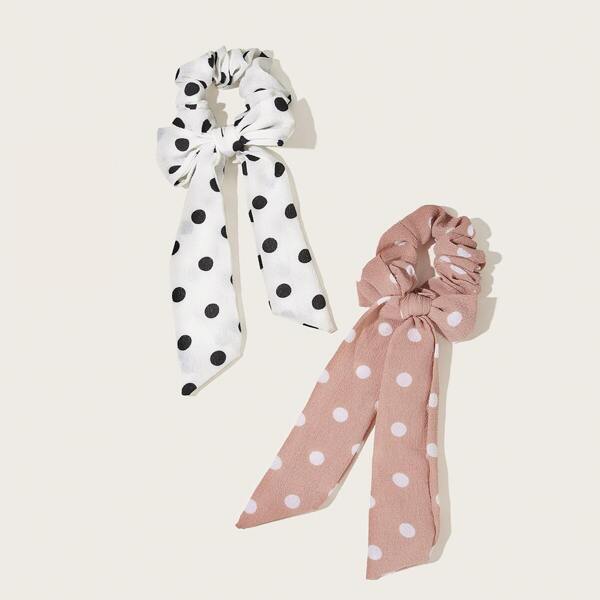 

Girls Polka Dot Pattern Scrunchie Scarf 2pcs, Multicolor