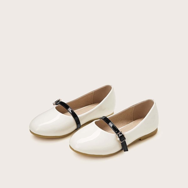 

Girls Buckle Strap Decor Flats, White