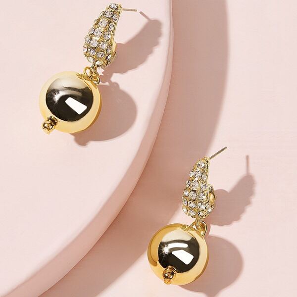 

Rhinestone Engraved Moon Shaped Drop Earring 1pair