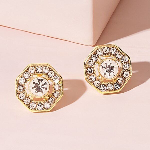 

Rhinestone Engraved Polygon Stud Earrings 1pair