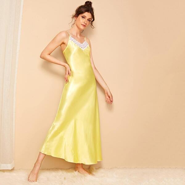 

Crochet Trim Satin Cami Dress