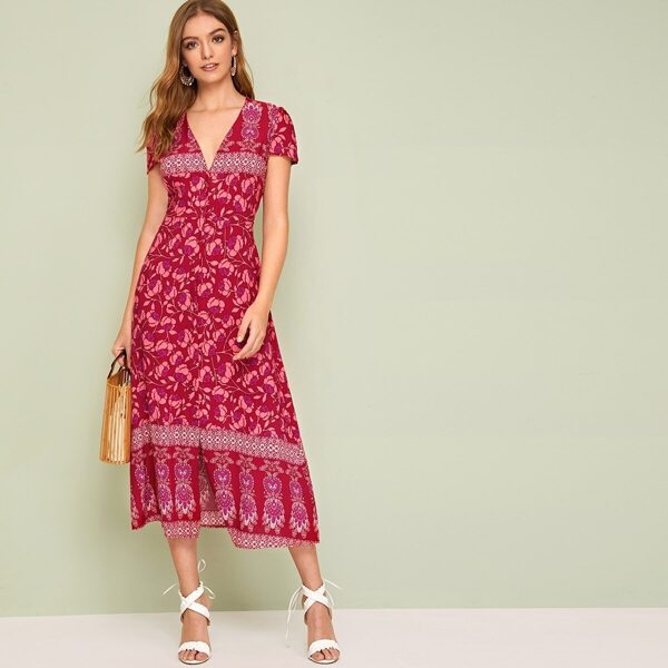 

Floral & Tribal Print Button Through Dress