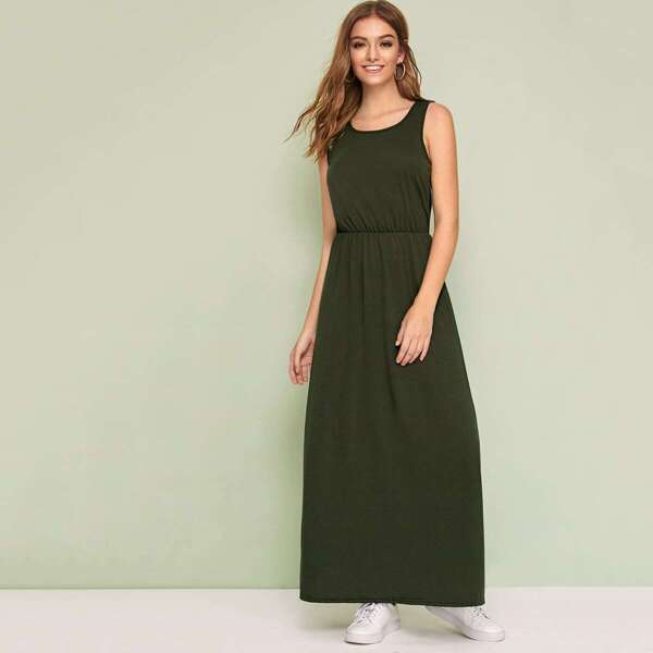 

Solid Round Neck Maxi Dress