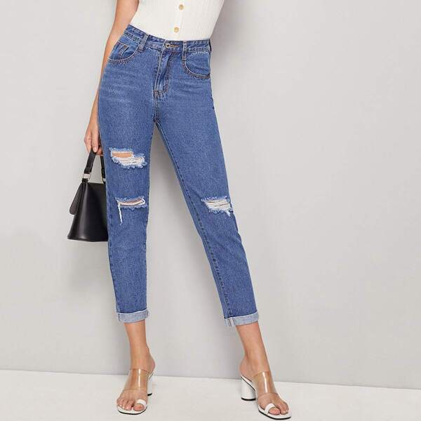

Ripped Roll Up Hem Jeans