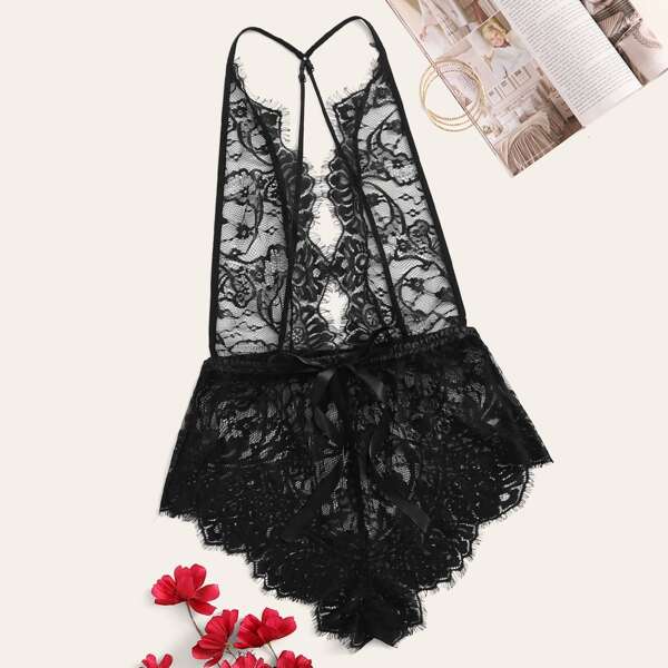 

Floral Lace Sheer Teddy Bodysuit