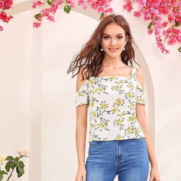 

Floral Print Cold Shoulder Top