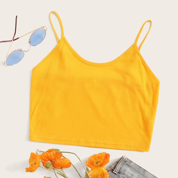 

Solid Rib-knit Crop Cami Top