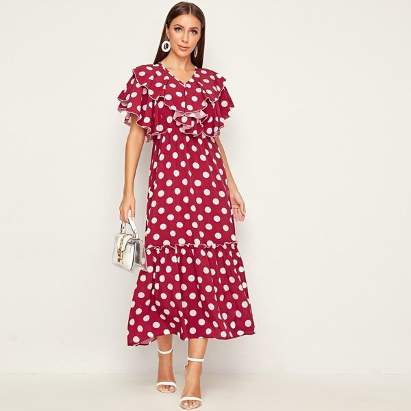 

Polka Dot Layered Ruffle Trim Flounce Hem Dress