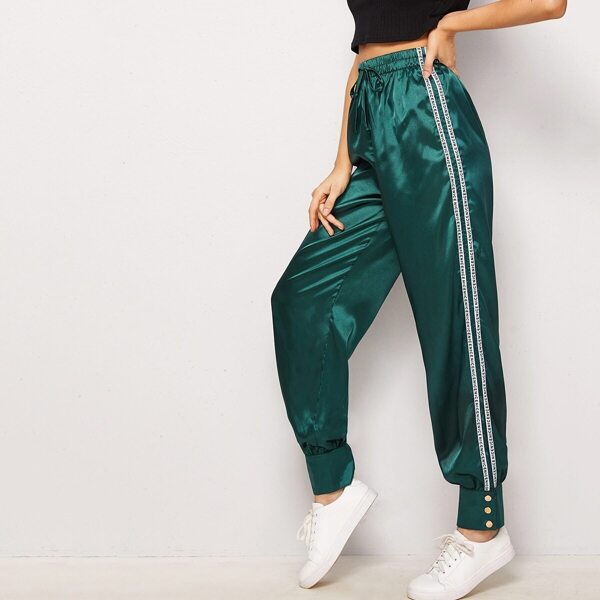 

Side Tape Contrast Button Detail Drawstring Pants
