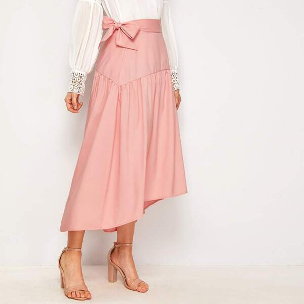 

Self Tie Side Asymmetrical Hem Skirt