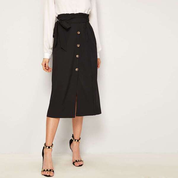 

Paperbag Waist Button Front Self Tie Skirt