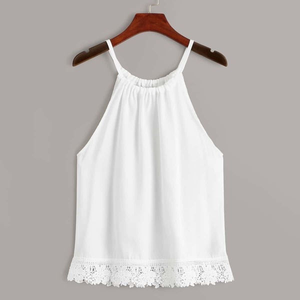 

Contrast Lace Hem Halter Top