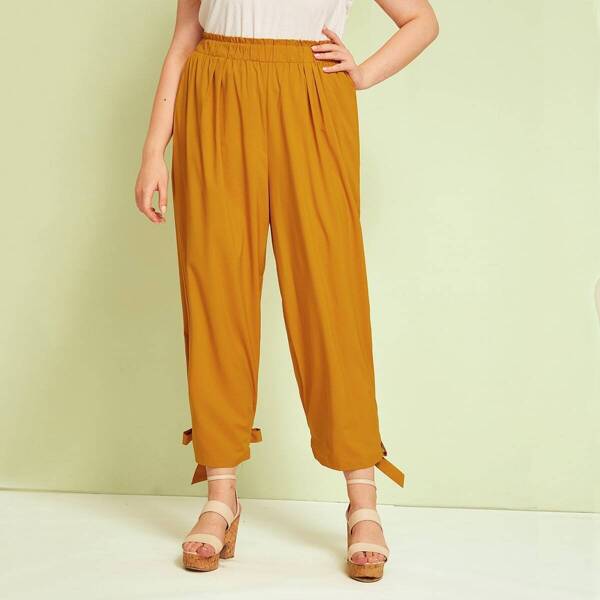 

Plus Knot Hem Frill Waist Pants
