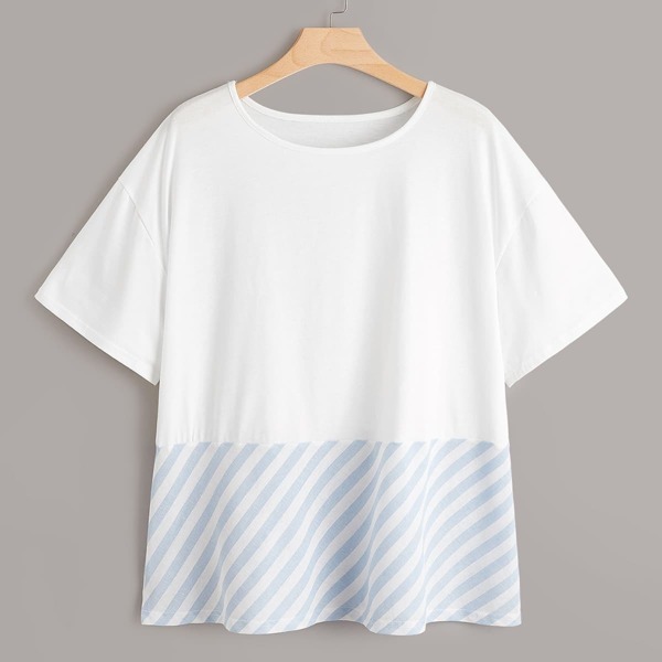 

Plus Contrast Striped Color Block Tee