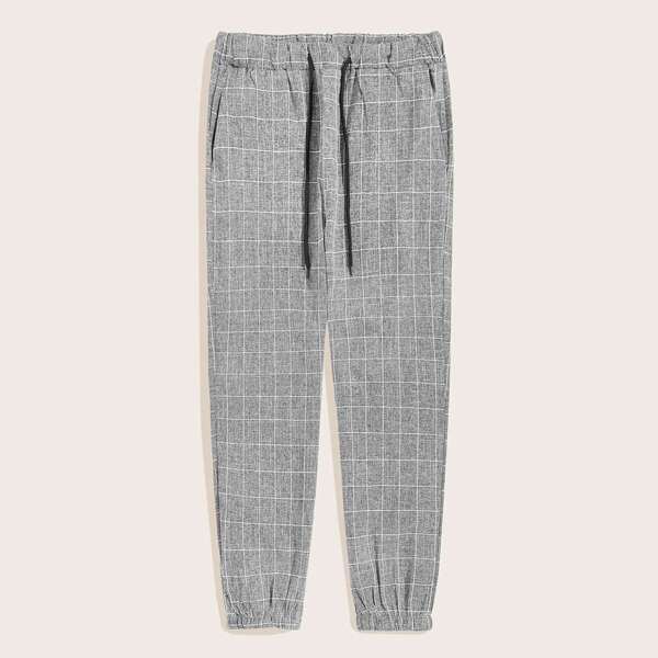 

Men Grid Print Drawstring Waist Pants