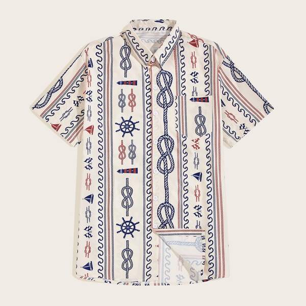 

Men Rope Print Pocket Front Shirt, Multicolor