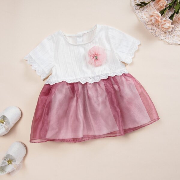 

Baby Girl Stereo Flower Eyelet Embroidery Tutu Dress, Multicolor