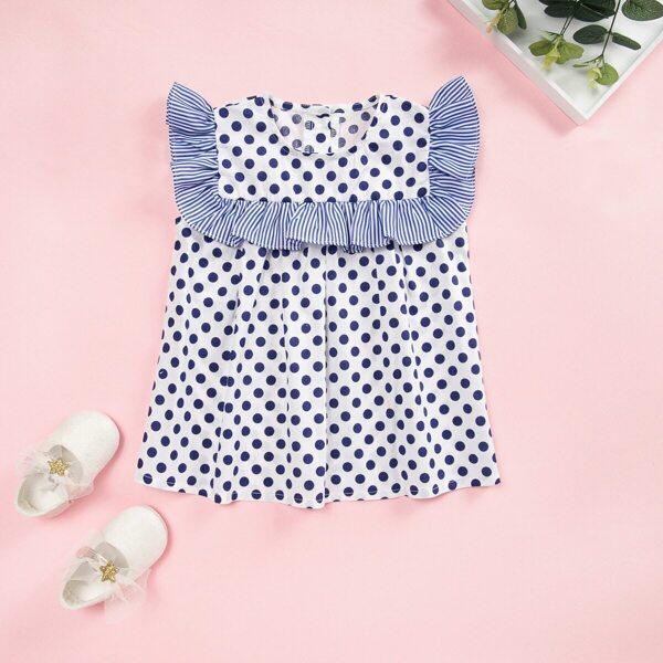 

Baby Girl Polka Dot Print Ruffle Trim Babydoll Dress