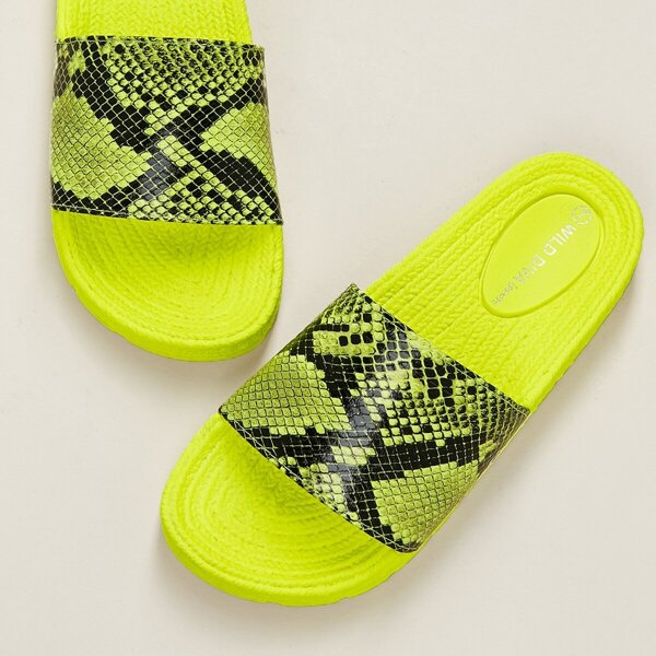 

Neon Snake Detail Footbed Sole Slide Sandals, Yellow bright