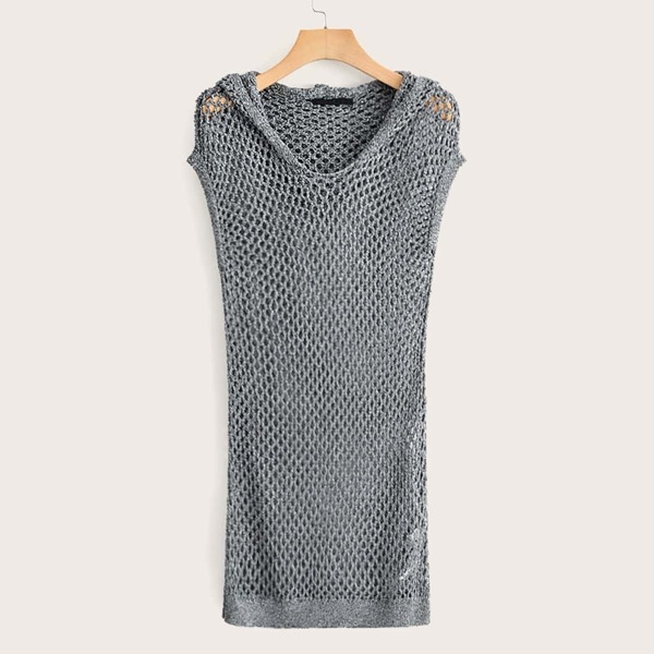 

Space Dye Hollow Out Hooded Sweater Dress