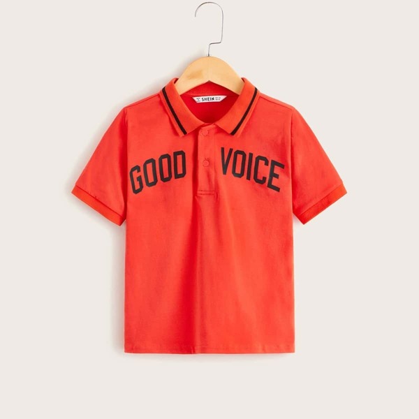 

Boys Neon Orange Slogan Print Polo Shirt, Orange bright