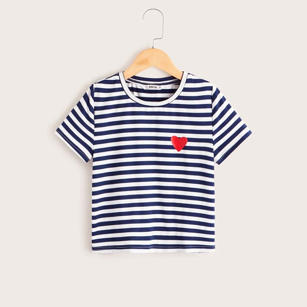 

Girls Heart & Striped Print Top