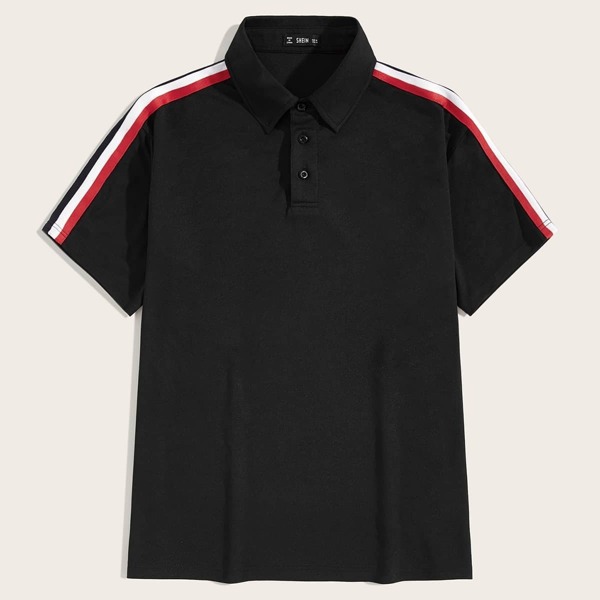 

Men Striped Side Tape Detail Polo Shirt
