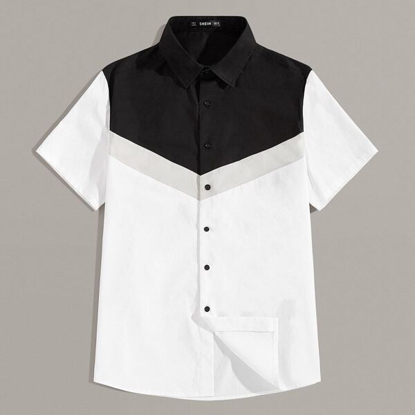 

Men Button Fly Cut-and-sew Shirt