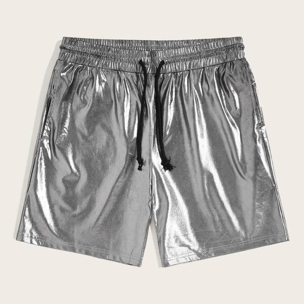 

Men Drawstring Waist Metallic Shorts
