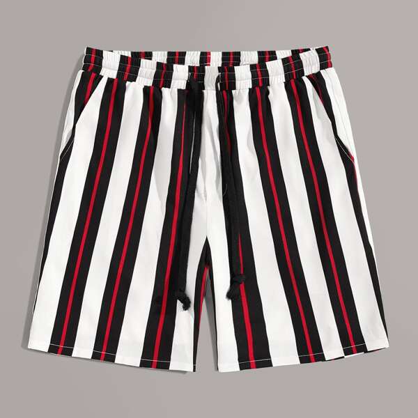 

Men Drawstring Waist Striped Shorts