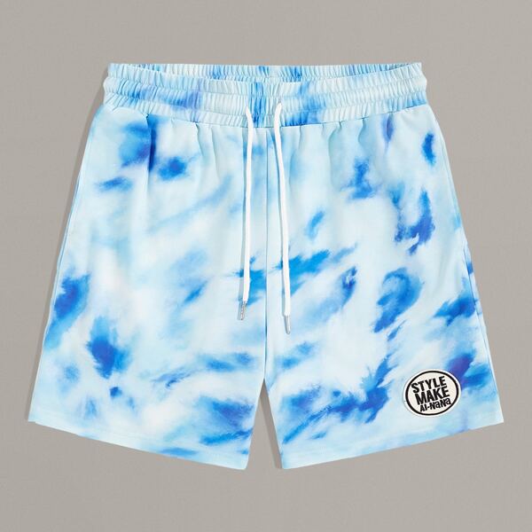 

Men Patched Detail Tie Dye Shorts, Blue