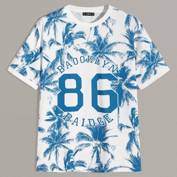 

Men Slogan & Tropical Print Top