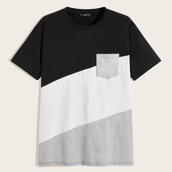 

Men Heathered Knit Panel Pocket Patched Tee
