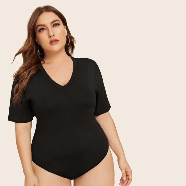 

Plus V-neck Skinny Bodysuit