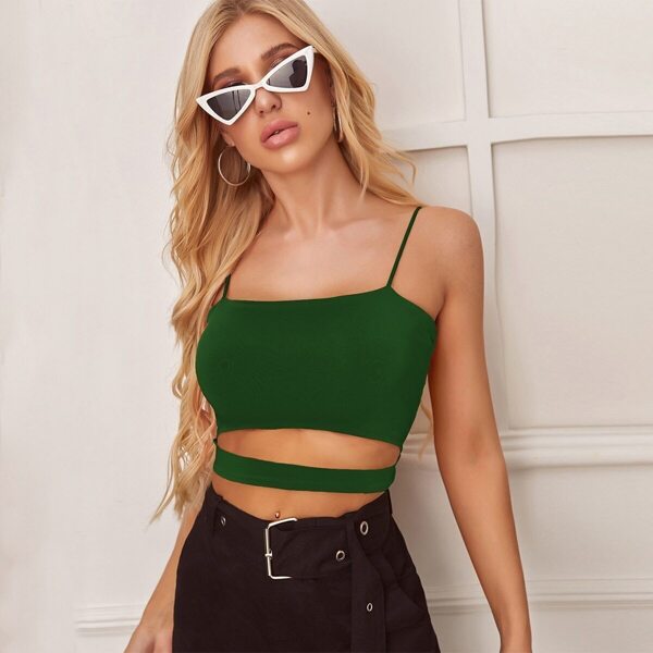 

Solid Cut Out Crop Cami Top, Green