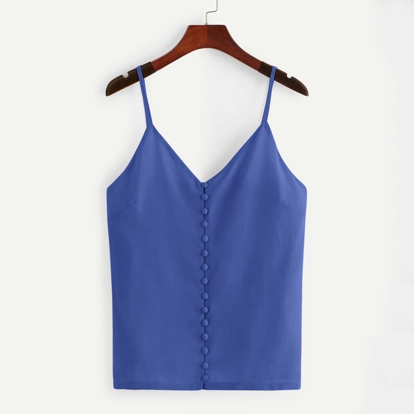 

Solid Button Detail Chiffon Cami Top